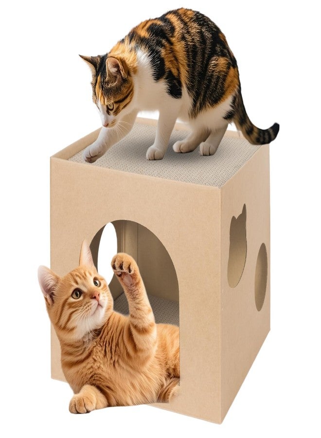 PowerKing Cardboard Cat House with 2-Stories Scratch Pad | 2-Level Cat Play House, Hideaway Cave & Scratching Toy | Durable Corrugated Condos Bed for Indoor Cats/Kittens/Bunny/Small Animals - Image 1